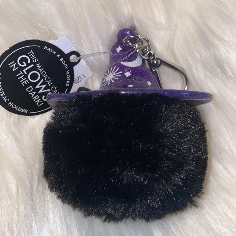 RARE GLOW-IN-THE-DARK BLACK CAT POM Sanitizer Holder